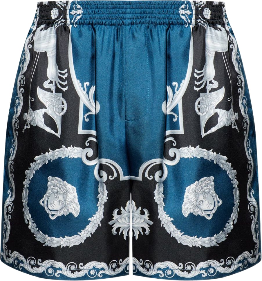 Versace Baroque-Printed Silk-Nylon Shorts with Elastic Waistband Blauw