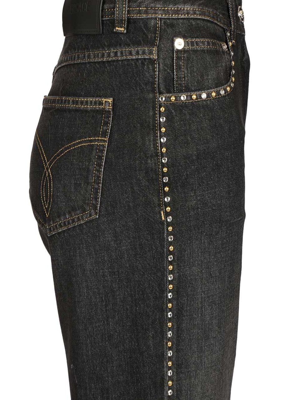 Versace Black Studs Crystals Denim Jeans Zwart