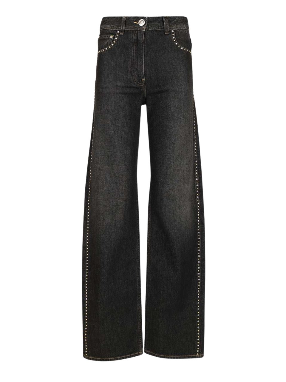 Versace Black Studs Crystals Denim Jeans Zwart