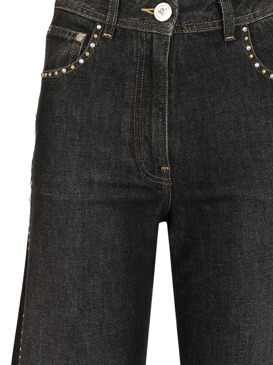 Versace Black Studs Crystals Denim Jeans Zwart