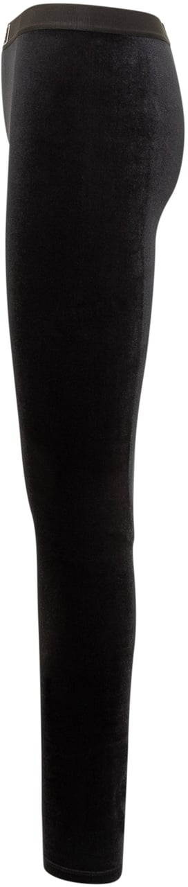 Versace Leggings Versace in Velluto Nero con Logo Zwart