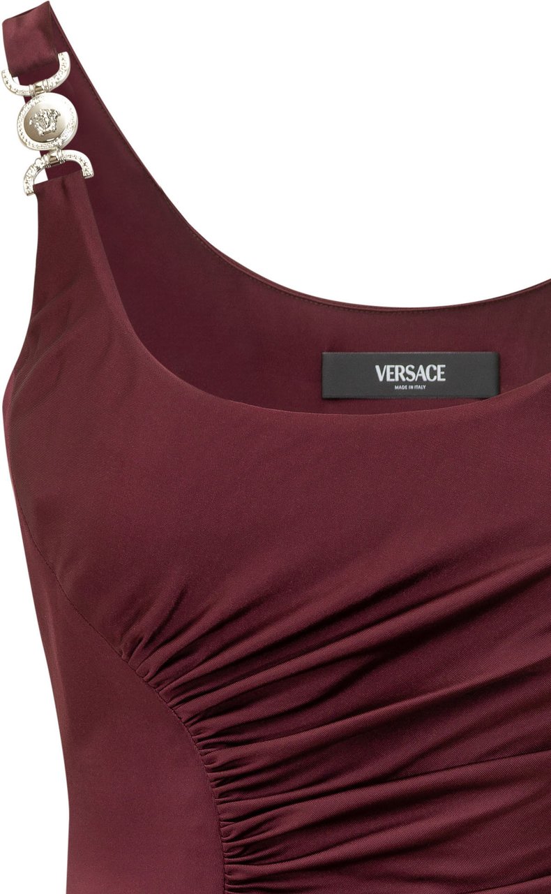 Versace Abito Midi In Jersey Drappeggiato Maroon