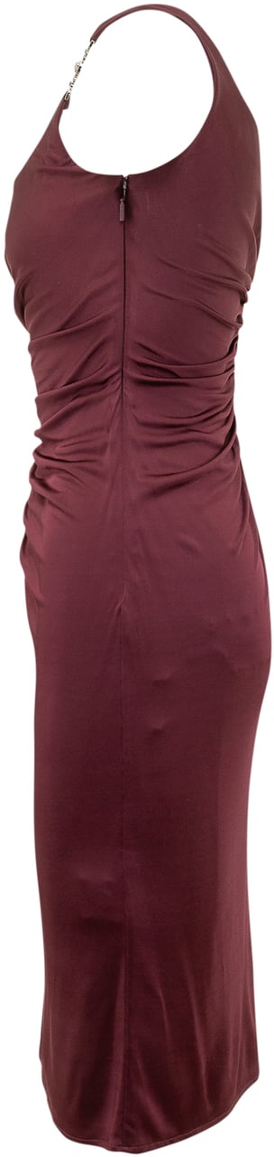 Versace Abito Midi In Jersey Drappeggiato Maroon