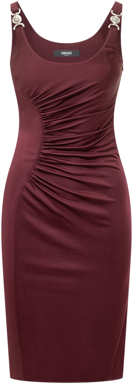 Versace Abito Midi In Jersey Drappeggiato Maroon