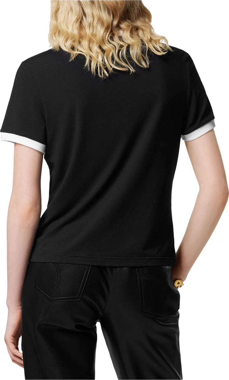 Versace Black Cropped Viscose Contrast Trim T-shirt Zwart