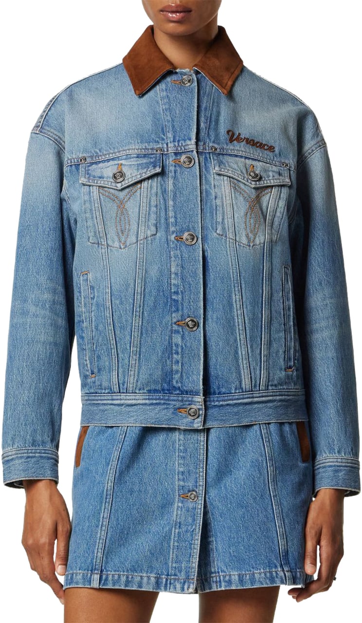 Versace Coats Blue Blauw