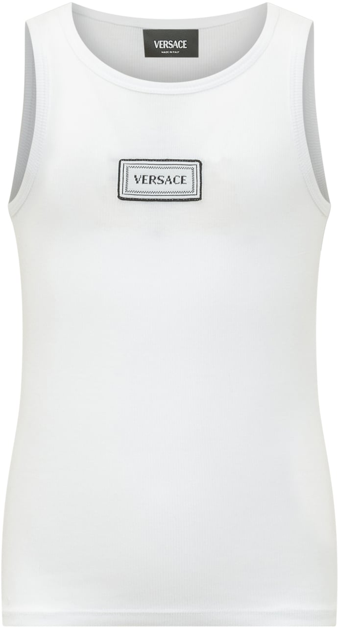 Versace Canotta A Costine Con Patch Frontale Wit