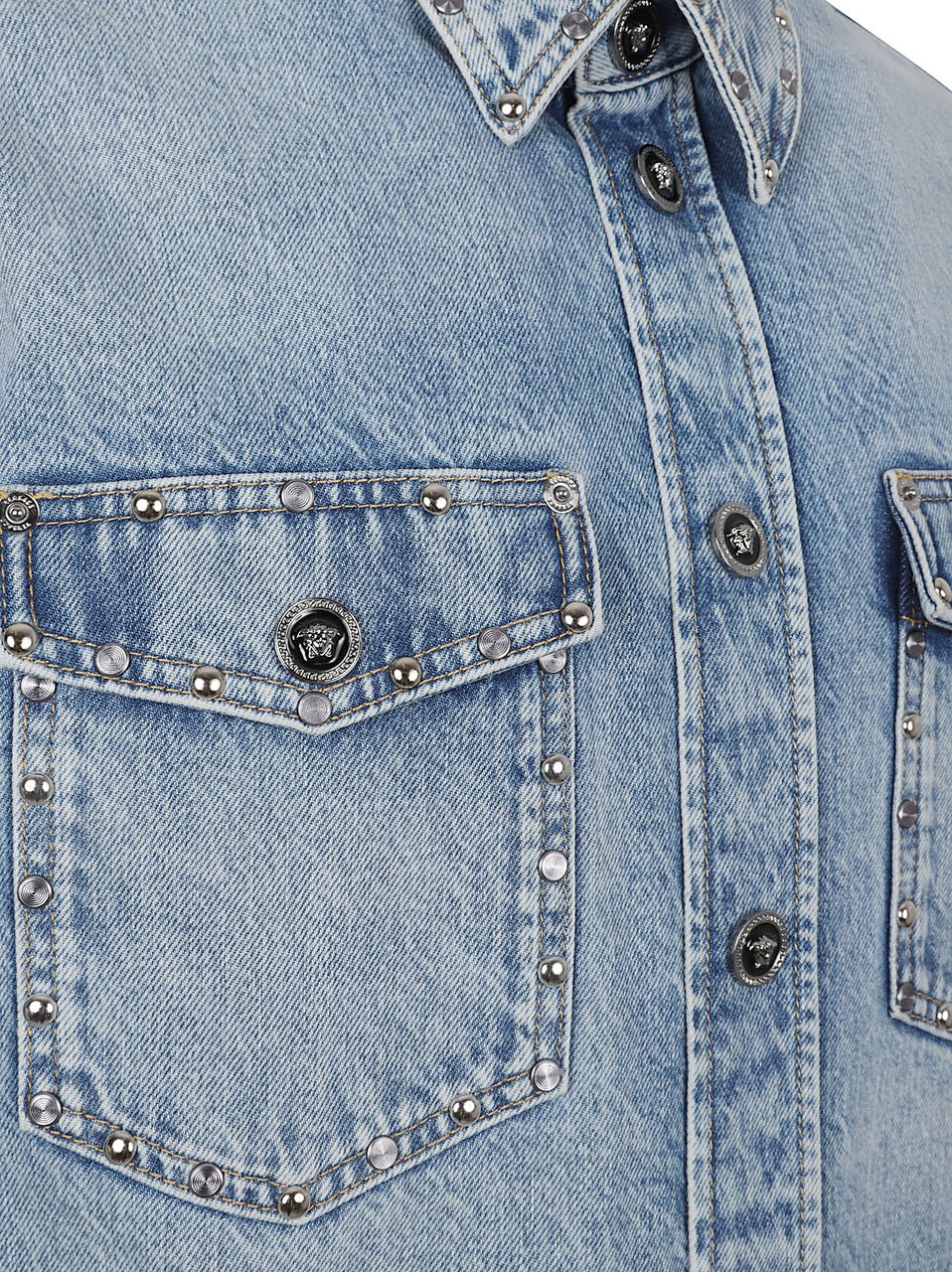 Versace Classic Denim Shirt With Buttoned Cuffs Grijs
