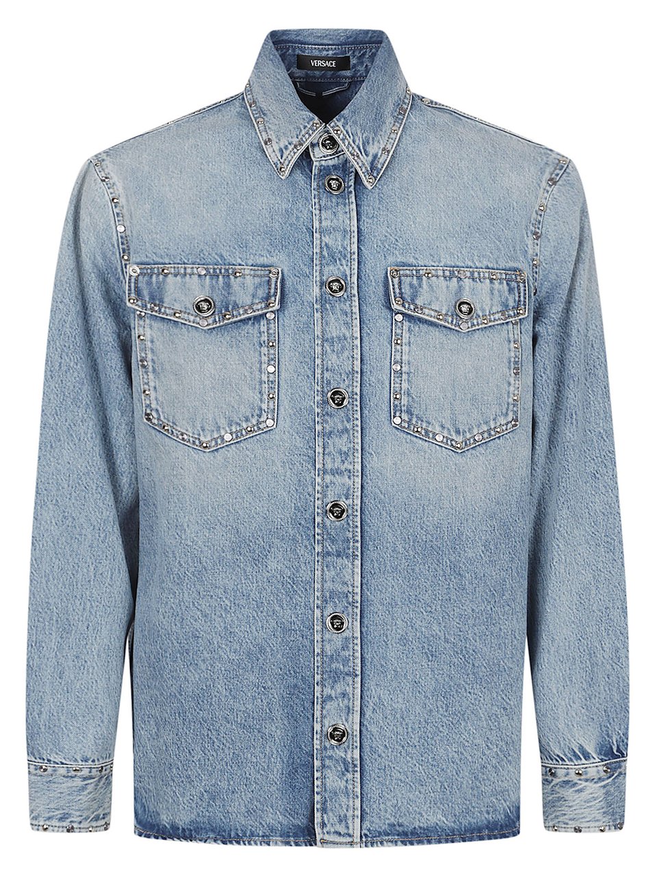 Versace Classic Denim Shirt With Buttoned Cuffs Grijs