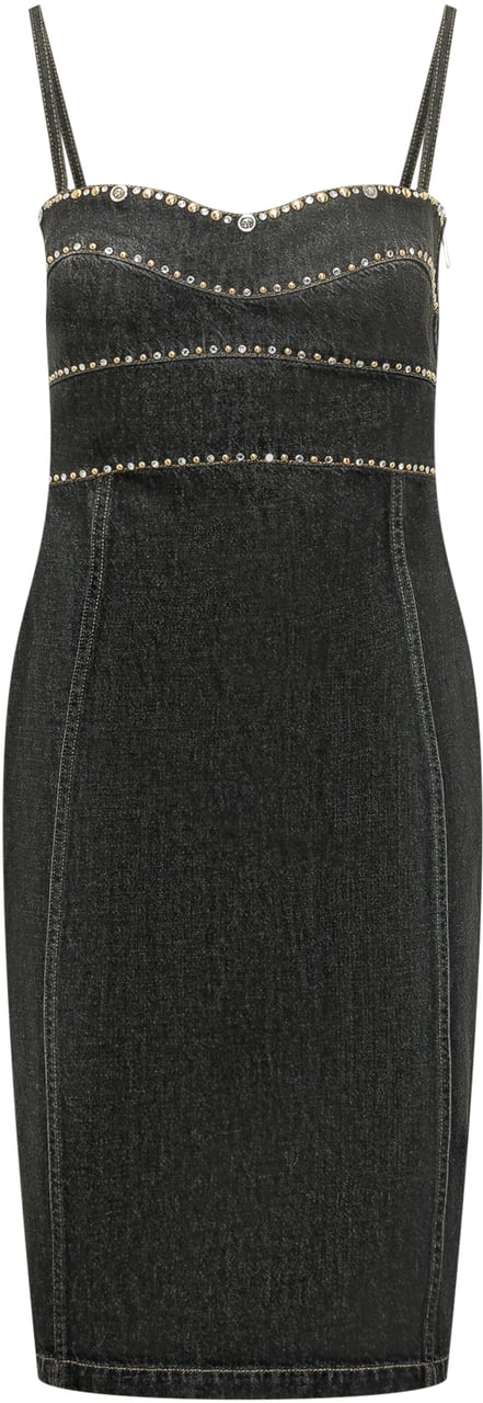 Versace Abito Dress Denim Stone con Spalline e Applicazioni Donkergrijs