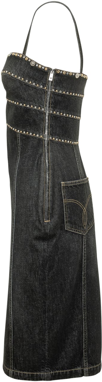 Versace Abito Dress Denim Stone con Spalline e Applicazioni Donkergrijs