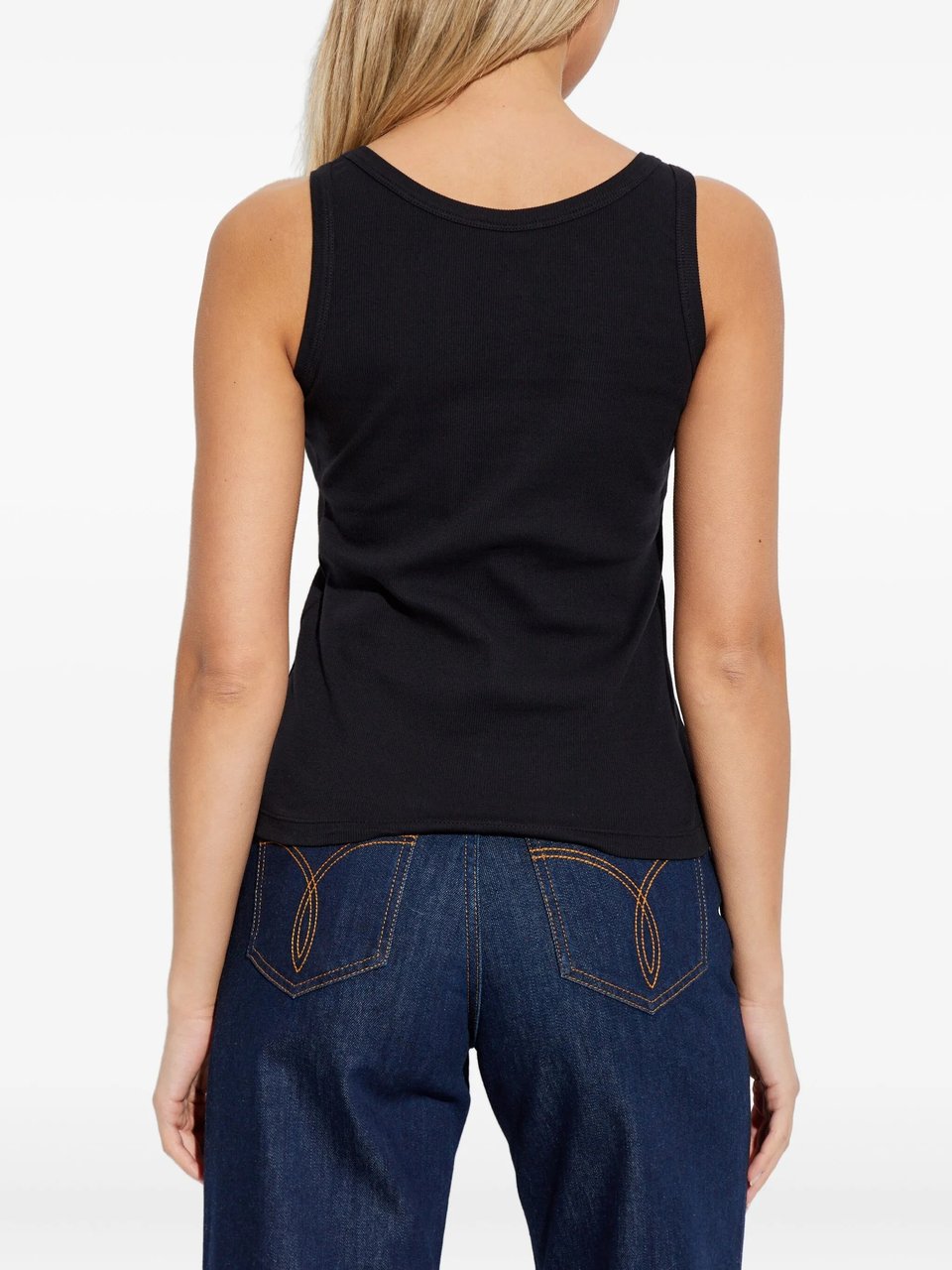 Versace Black Fitted Text Patch Cotton Top Zwart