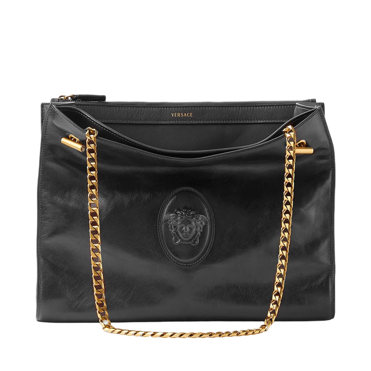 Versace Cabine Leather Shoulder Bag Zwart