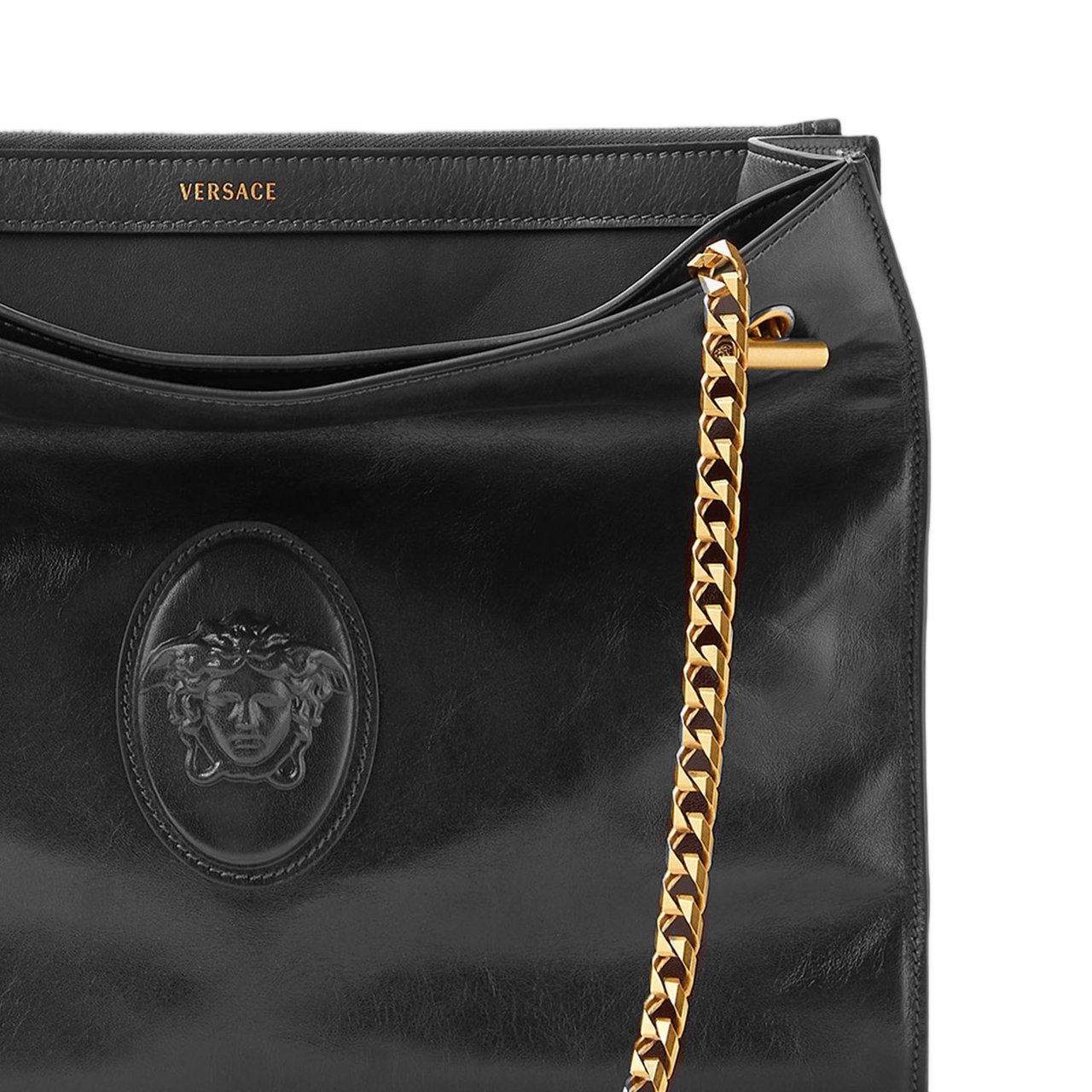 Versace Cabine Leather Shoulder Bag Zwart