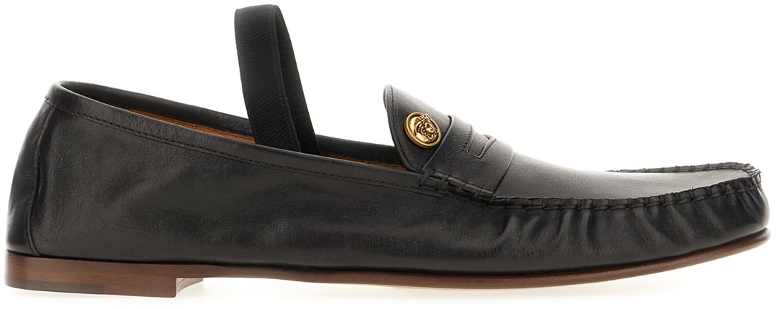 Versace Black leather loafers Zwart