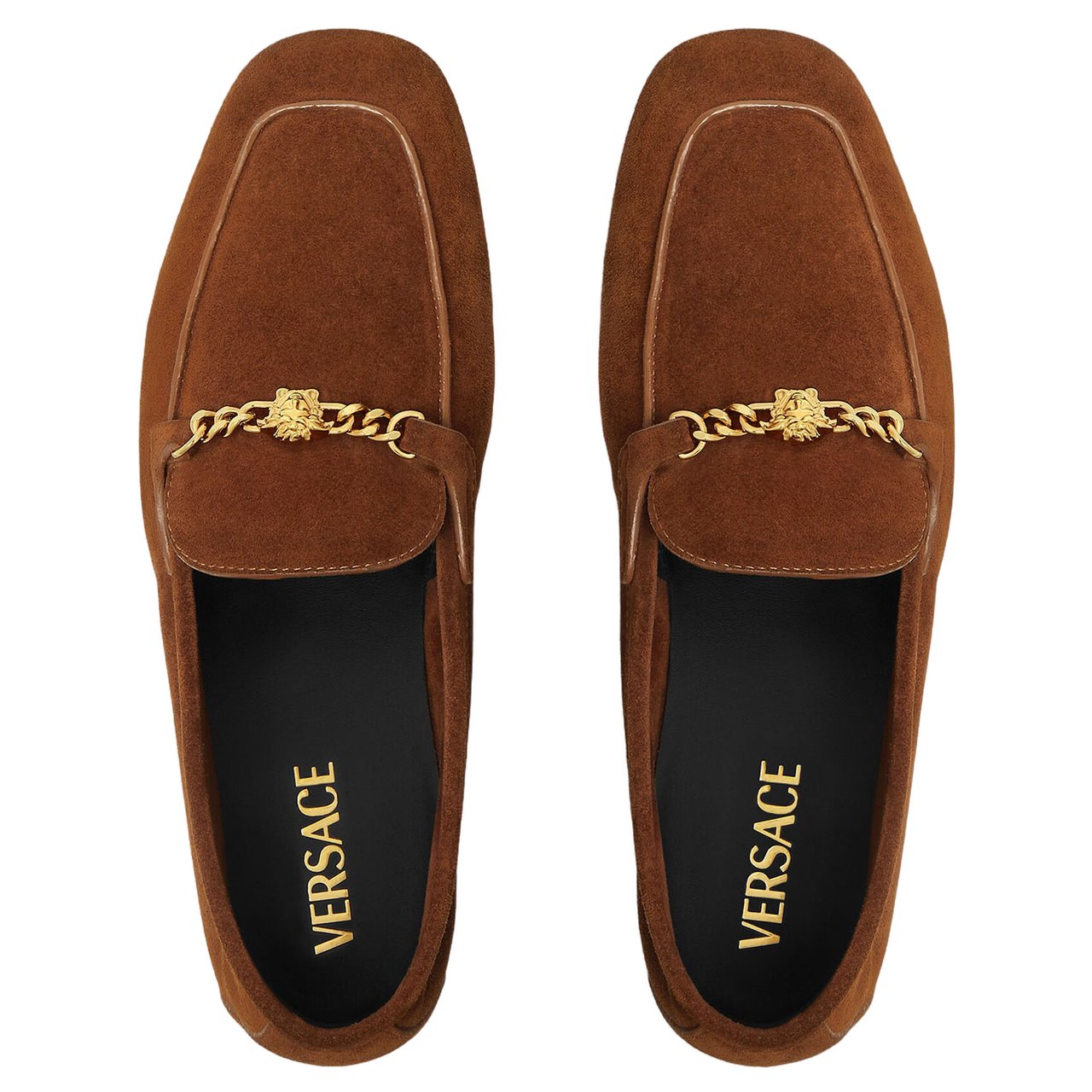 Versace Suede Slip-On Loafers with Medusa Chain Detail Rood