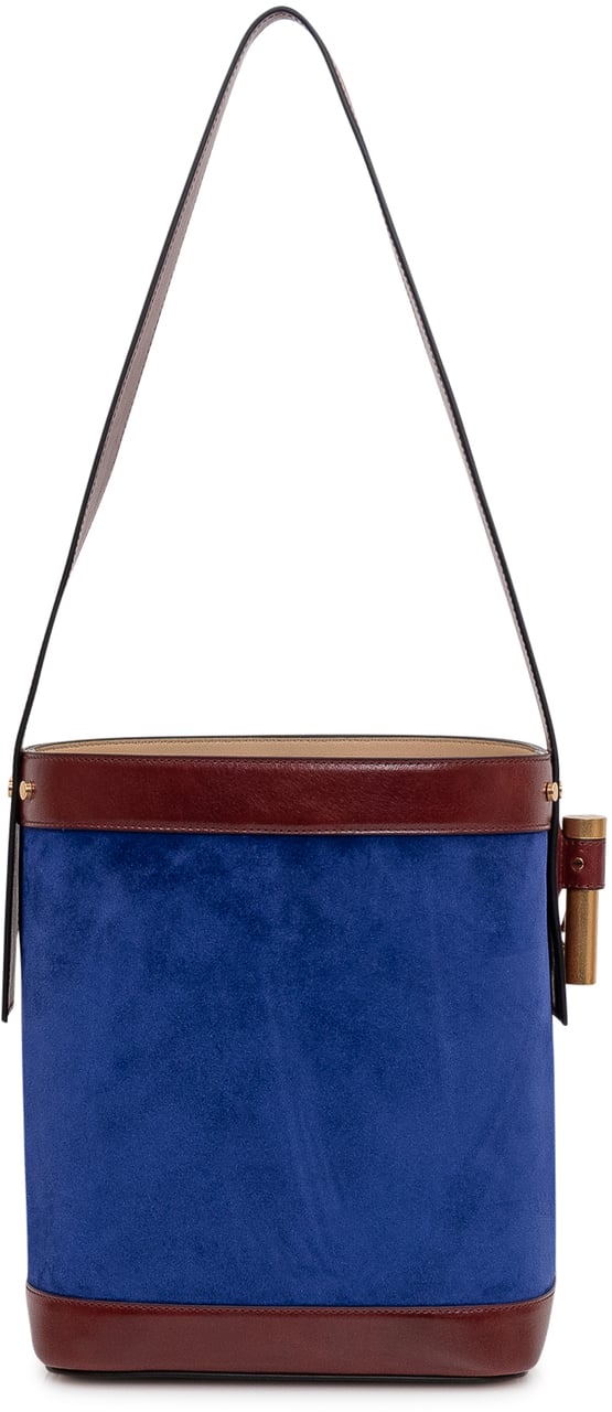 Versace Borsa Secchiello Piccola in Pelle e Suede Blauw