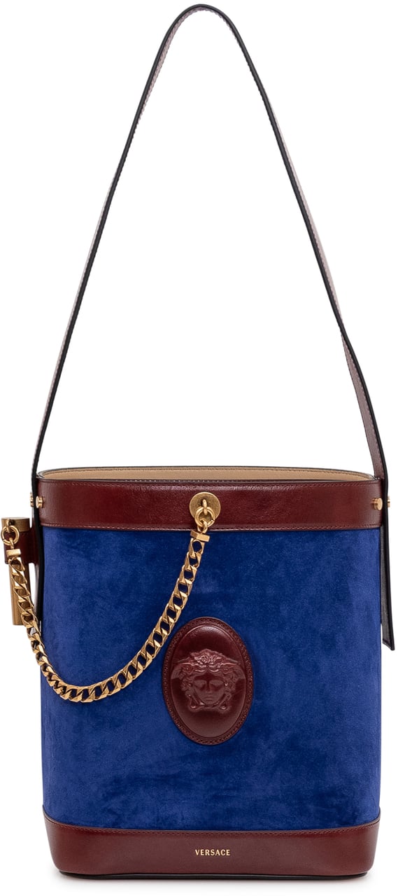 Versace Borsa Secchiello Piccola in Pelle e Suede Blauw