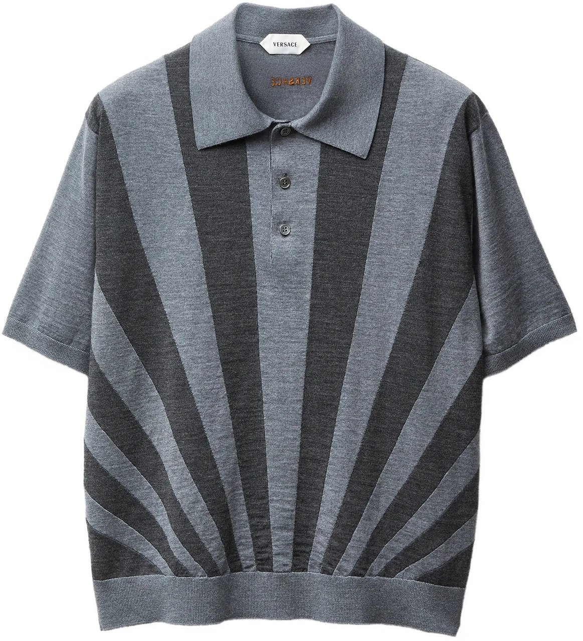 Versace Grey Rays Polo Intarsia Knit Sweater Grijs