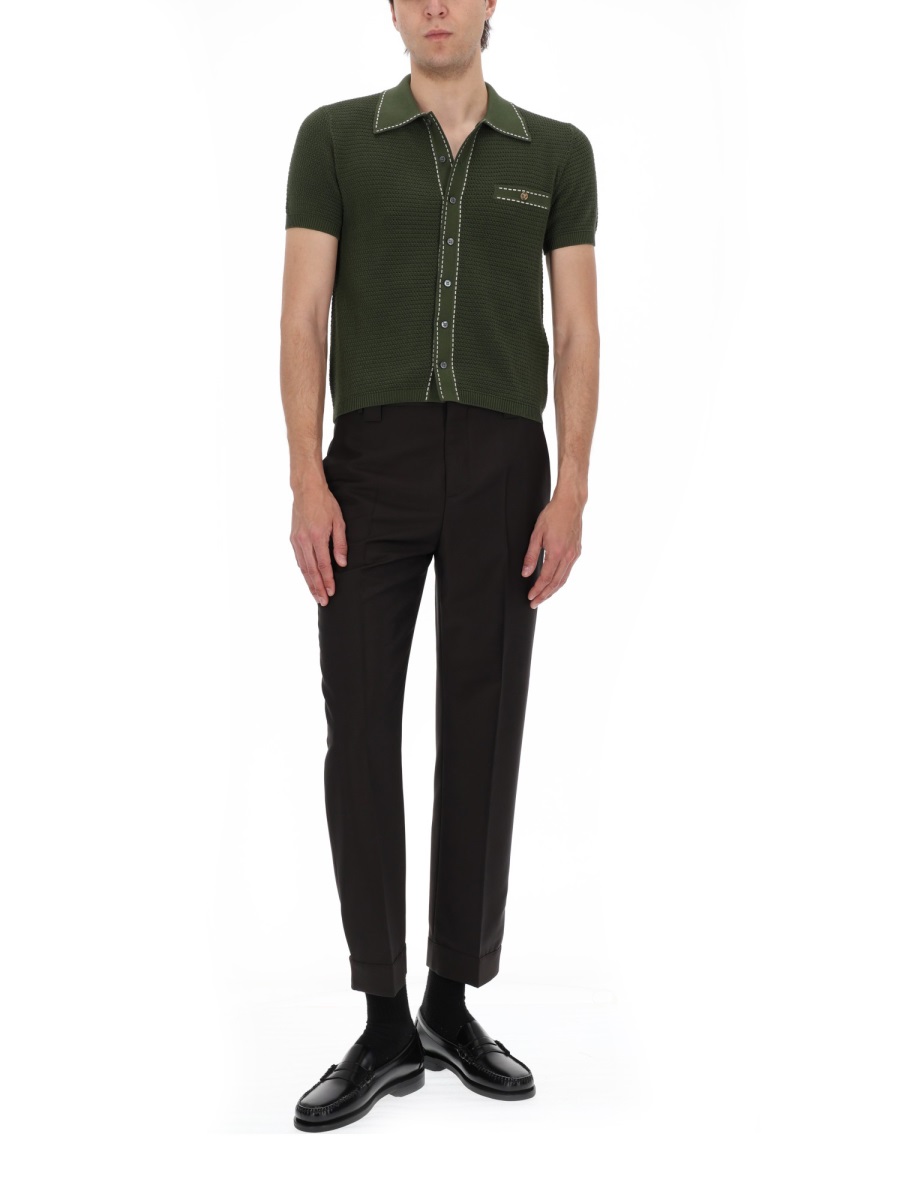 Versace Short-Sleeved Cropped Knit Shirt Grijs