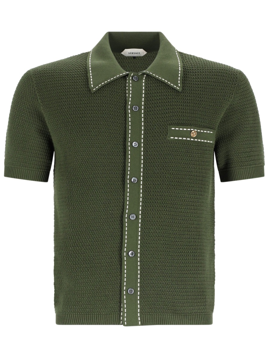 Versace Short-Sleeved Cropped Knit Shirt Grijs