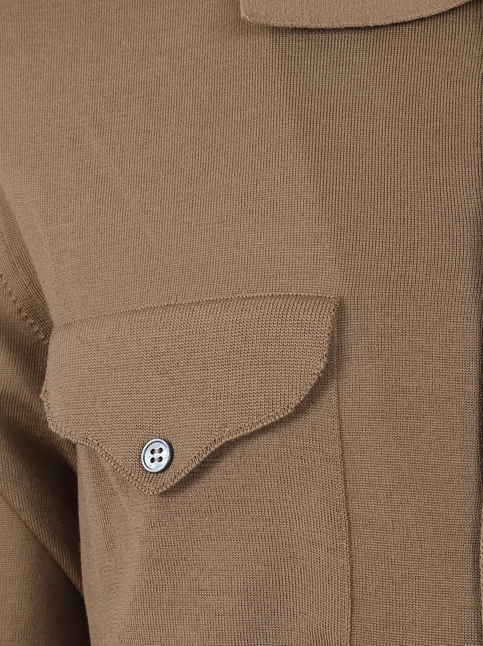 Versace Wool Knit Short-Sleeve Shirt with Polo Collar and Flap Pockets Bruin