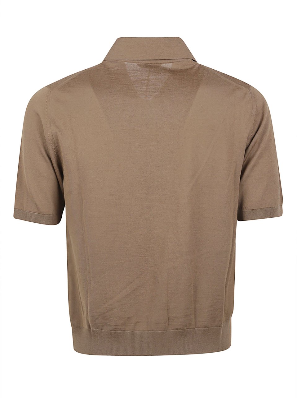 Versace Wool Knit Short-Sleeve Shirt with Polo Collar and Flap Pockets Bruin