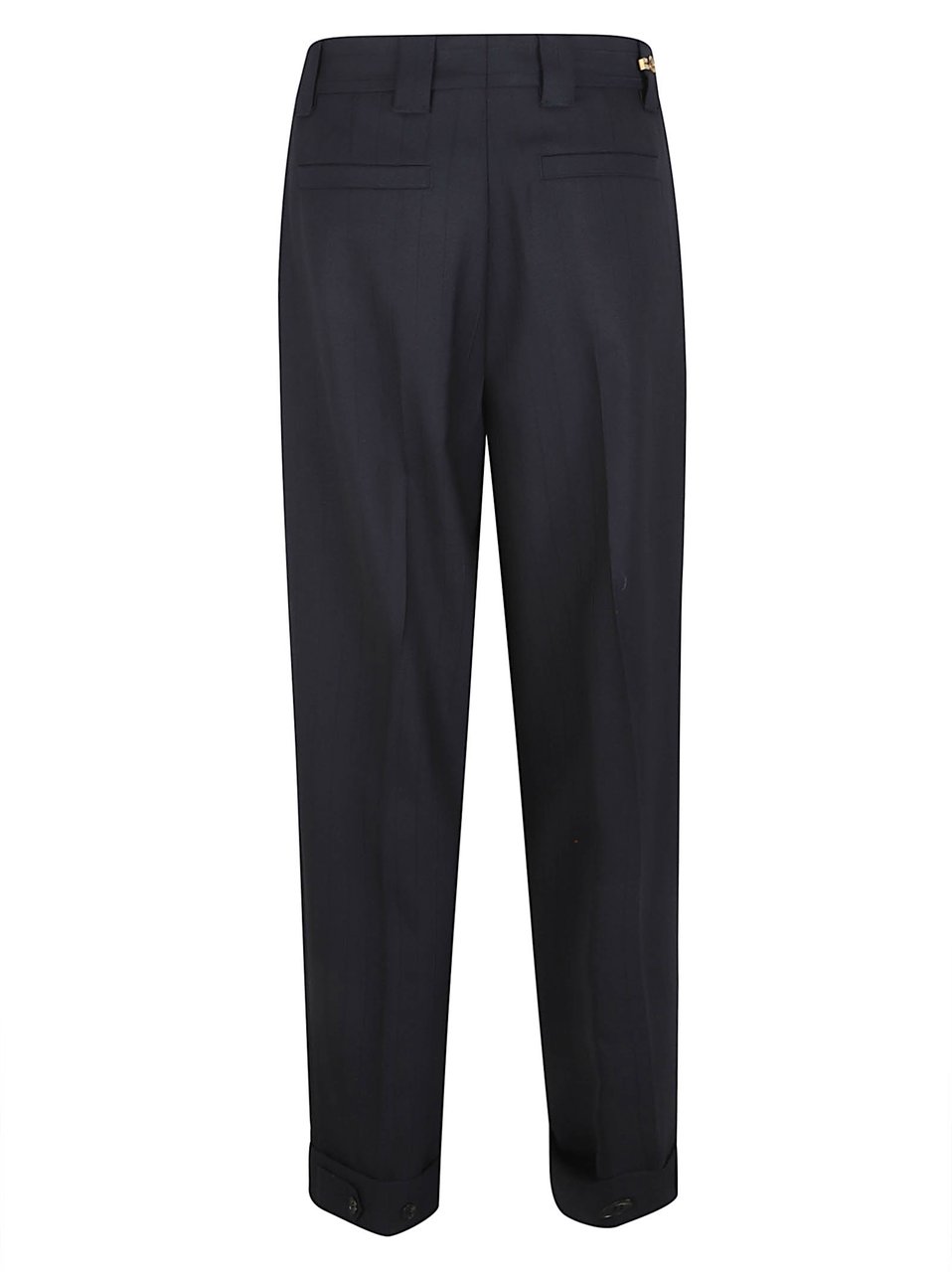 Versace Oversized Black Wool Trousers with Medusa Buckle Zwart