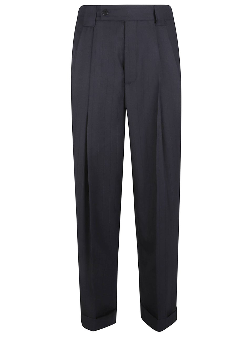 Versace Oversized Black Wool Trousers with Medusa Buckle Zwart