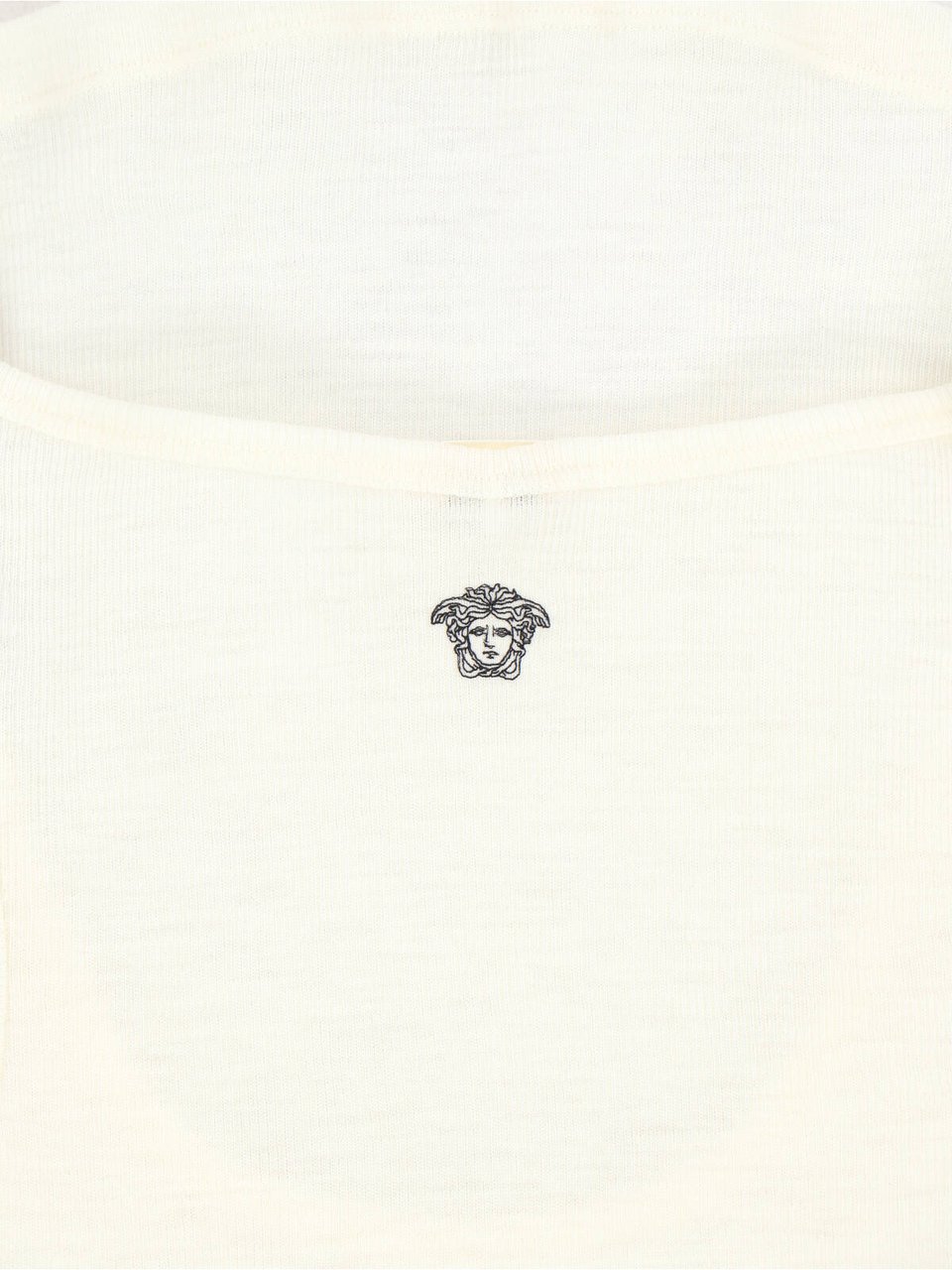 Versace Cream Ribbed Medusa Wool Top Neutraal