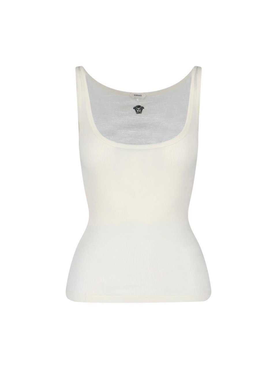 Versace Cream Ribbed Medusa Wool Top Neutraal