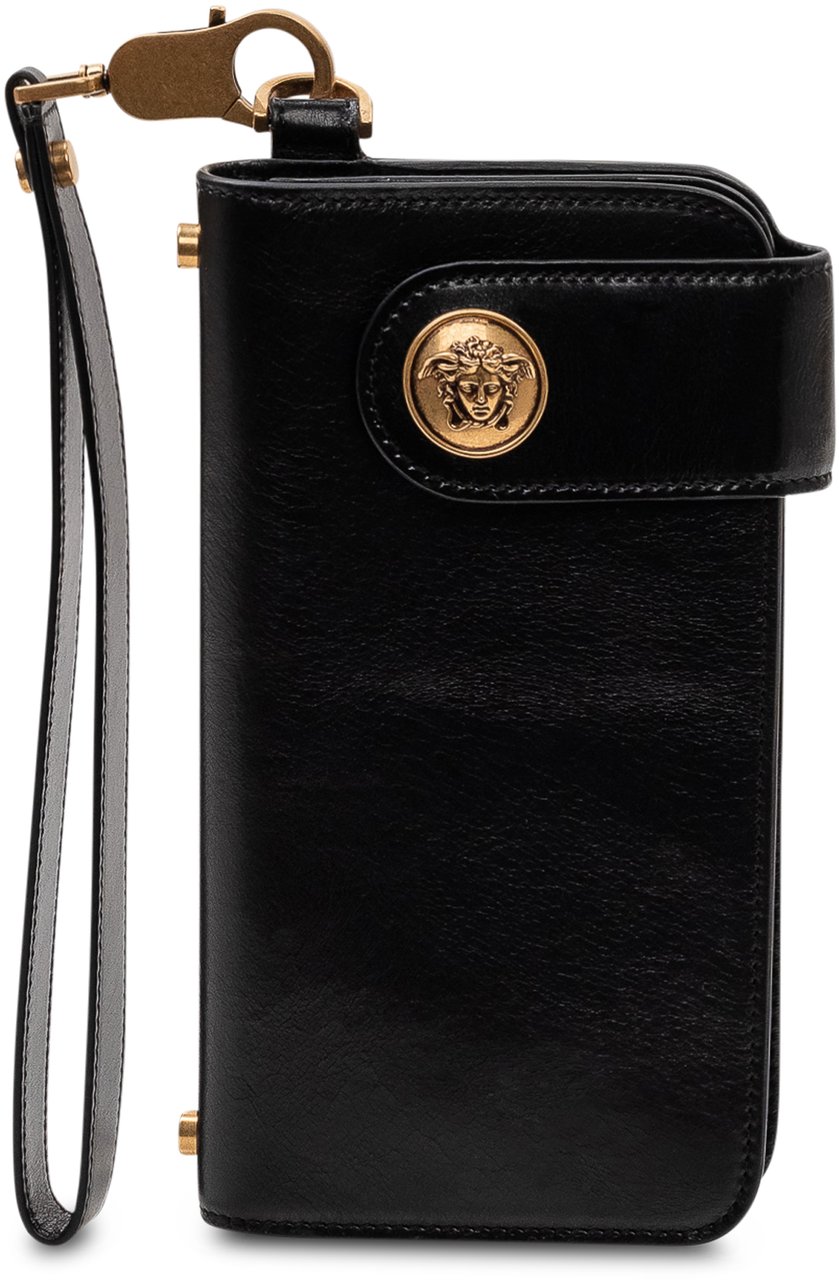 Versace Portafoglio Lungo in Pelle con Cinturino Zwart