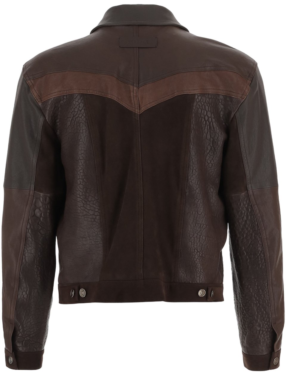 Versace Brown Leather Jacket with Pointed Collar Zwart