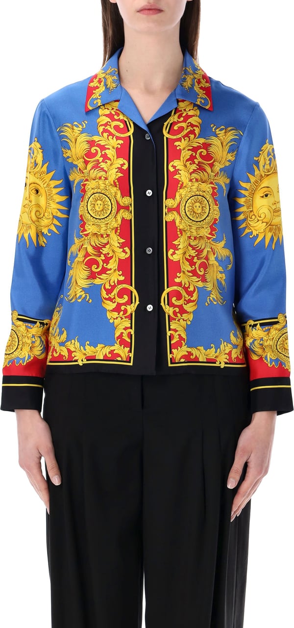 Versace Shirt Print The Sun Blue Gold Blauw