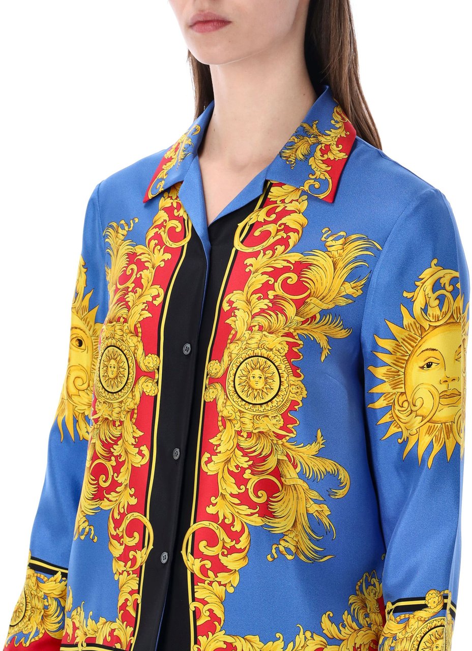 Versace Shirt Print The Sun Blue Gold Blauw