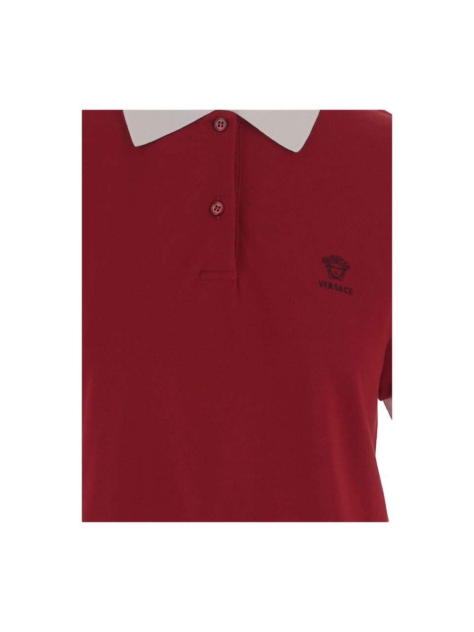 Versace Short-Sleeved Cotton Polo Shirt with Contrast Collar and Logo Rood