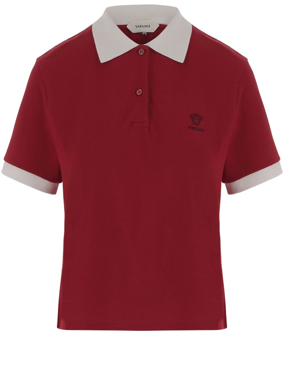 Versace Short-Sleeved Cotton Polo Shirt with Contrast Collar and Logo Rood