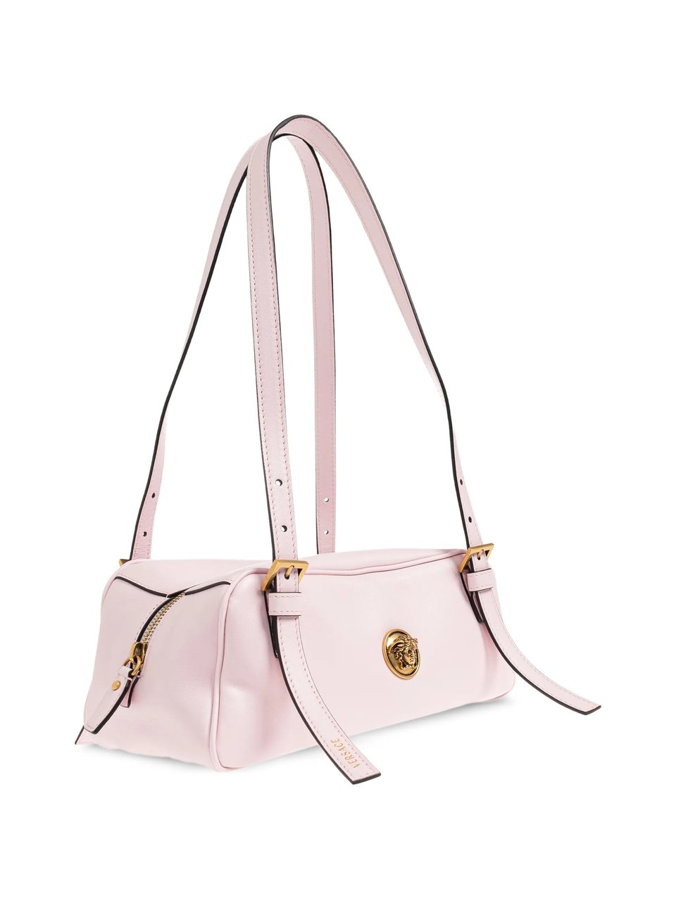 Versace Structured Pink Lambskin Shoulder Bag With Gold Accents Neutraal