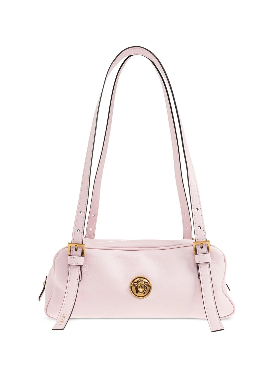 Versace Structured Pink Lambskin Shoulder Bag With Gold Accents Neutraal