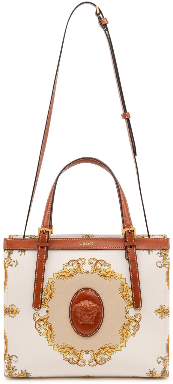 Versace Borsa Tote Media con Stampa Ornamentale e Logo Wit
