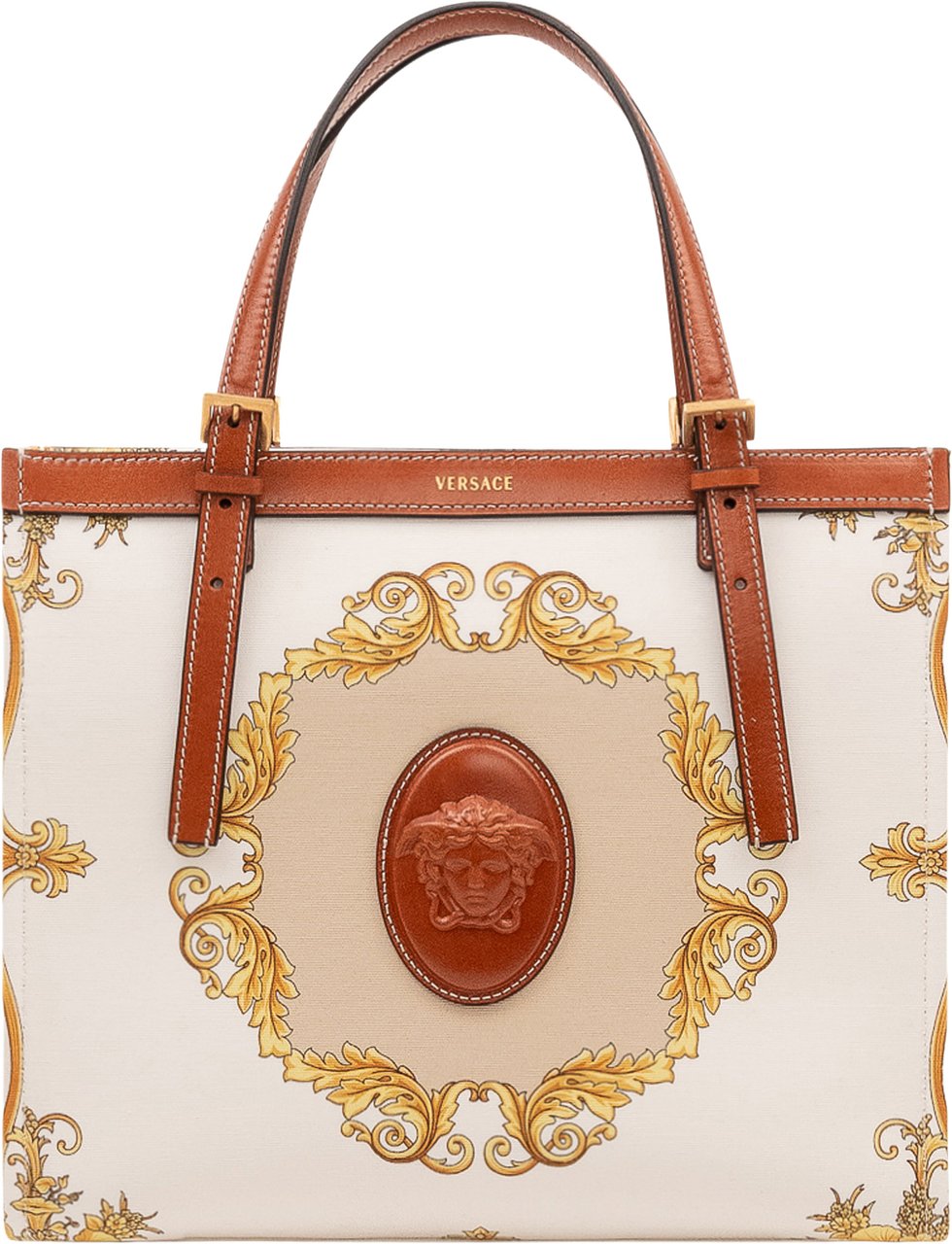 Versace Borsa Tote Media con Stampa Ornamentale e Logo Wit