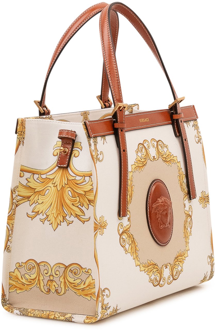 Versace Borsa Tote Media con Stampa Ornamentale e Logo Wit