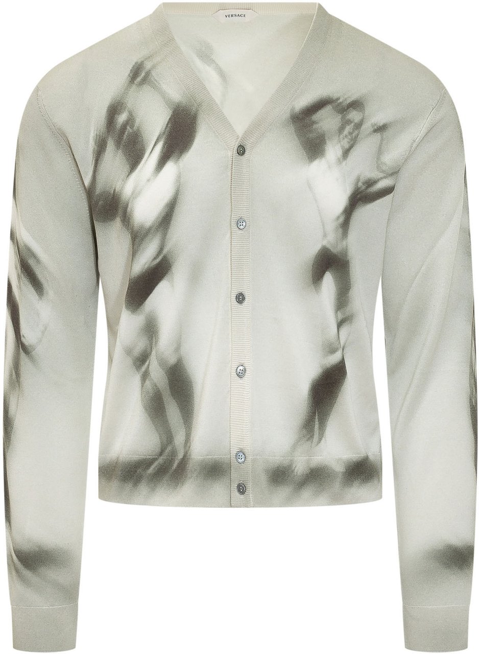 Versace Cardigan con Bottoni e Stampa Lichtgrijs