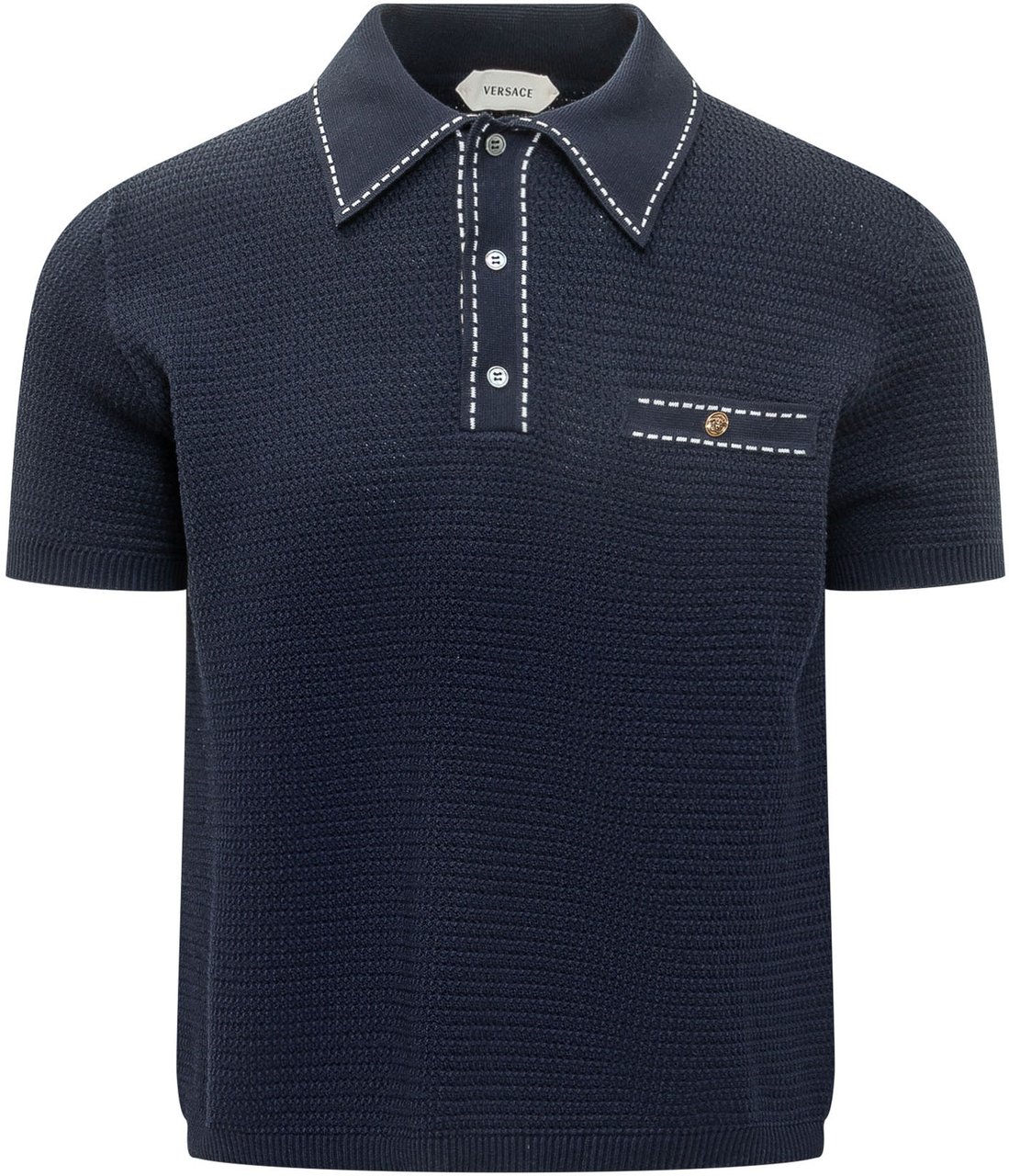 Versace Polo in Maglia con Bottoni Navy