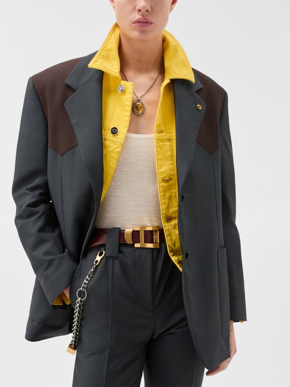 Versace Grey Medusa Accessory Wool Blazer Zwart