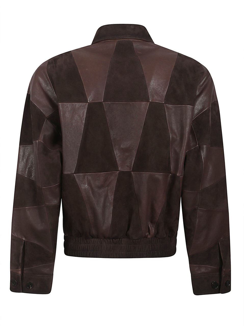 Versace Patchwork Leather Coat with Classic Collar and Zipper Closure Zwart