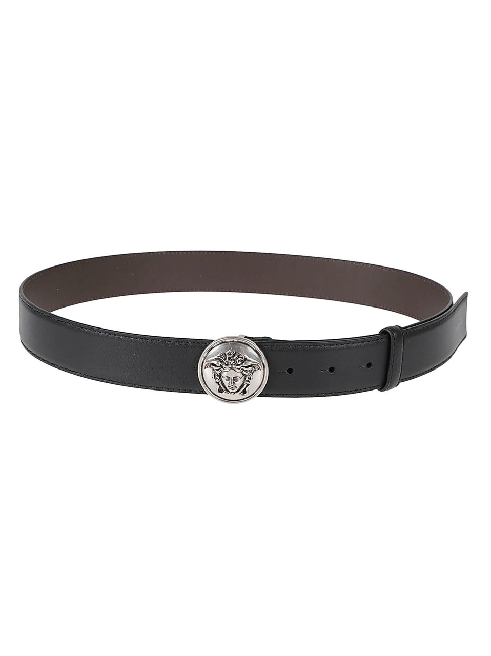 Versace Calf Leather Medusa Round Buckle Belt Grijs