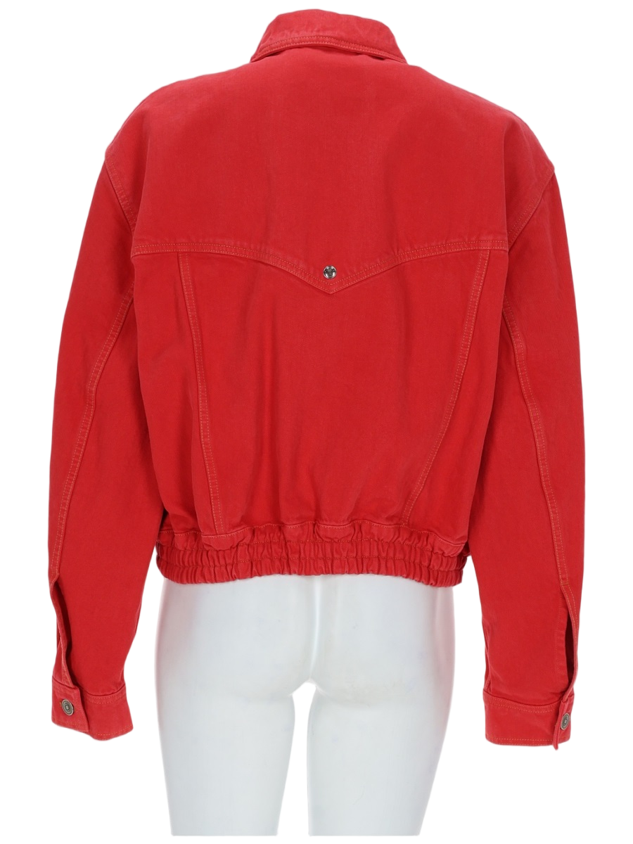 Versace Red Cropped Cotton Denim Jacket Rood