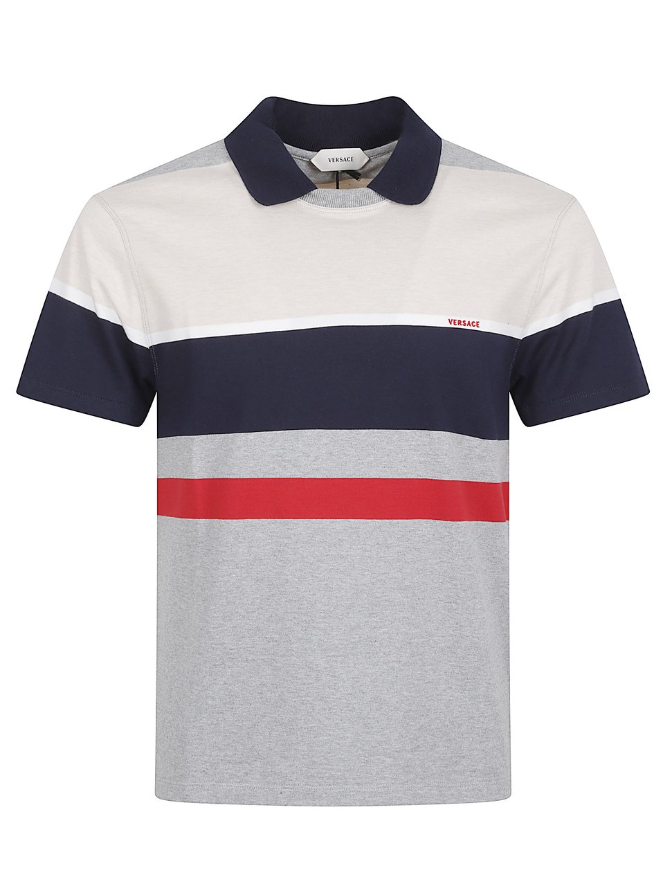 Versace Horizontal Striped Short-Sleeve Polo with Contrasting Collar Wit