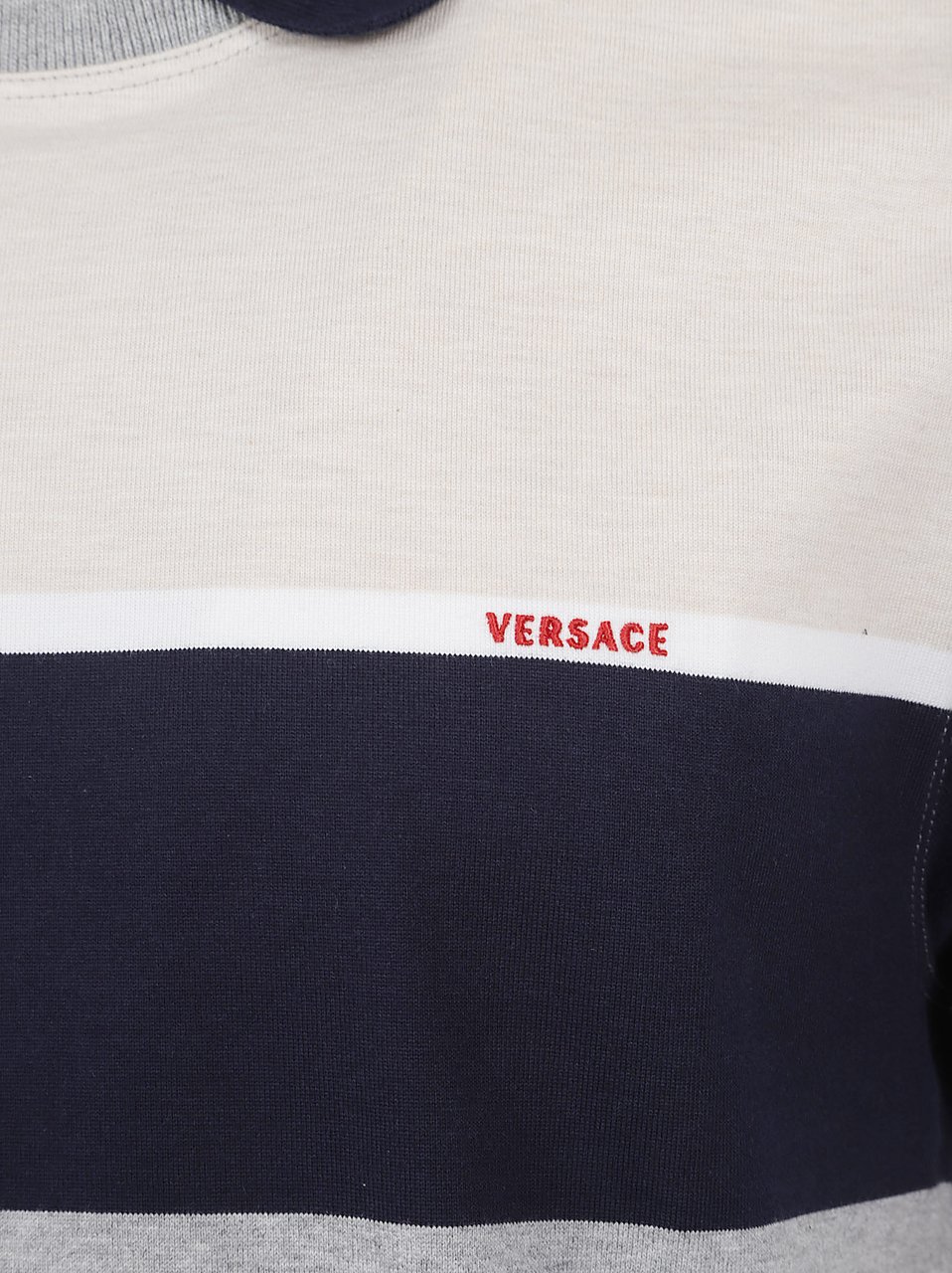 Versace Horizontal Striped Short-Sleeve Polo with Contrasting Collar Wit